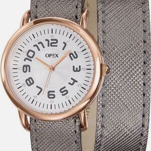 OPEX PARIS CAVALIER ROSE GOLD,GRAY LEATHER BAND,GENUINE DIAMOND WATCH